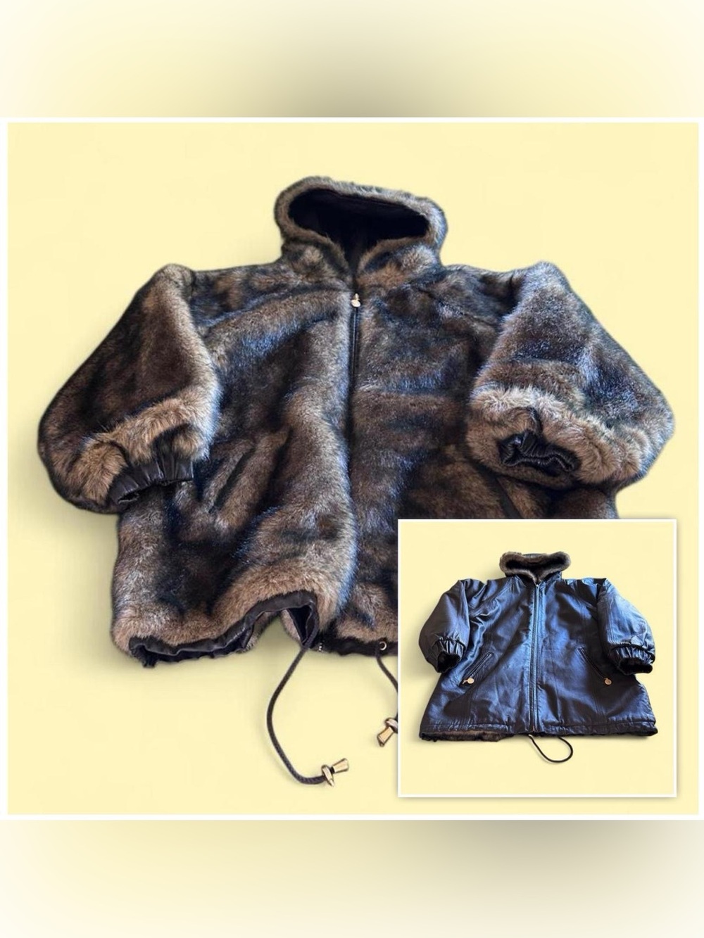 Vintage Charles Klein Reversible Faux Fur Leather Jacket Dark Brown Women’s XL
